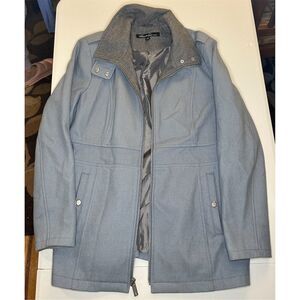 Kenneth Cole Women's XL Blue Wool Blend Long Overcoat Zip Closure